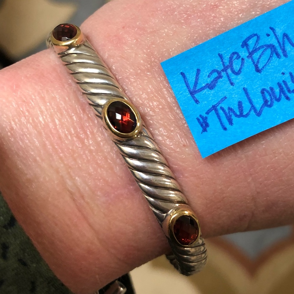 David Yurman 7mm Garnet and Silver/18k Bracelet